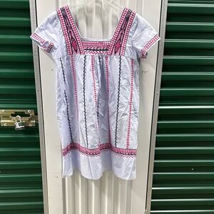 Elegant Light blue Mini Dress with Pink and Black Embroidery